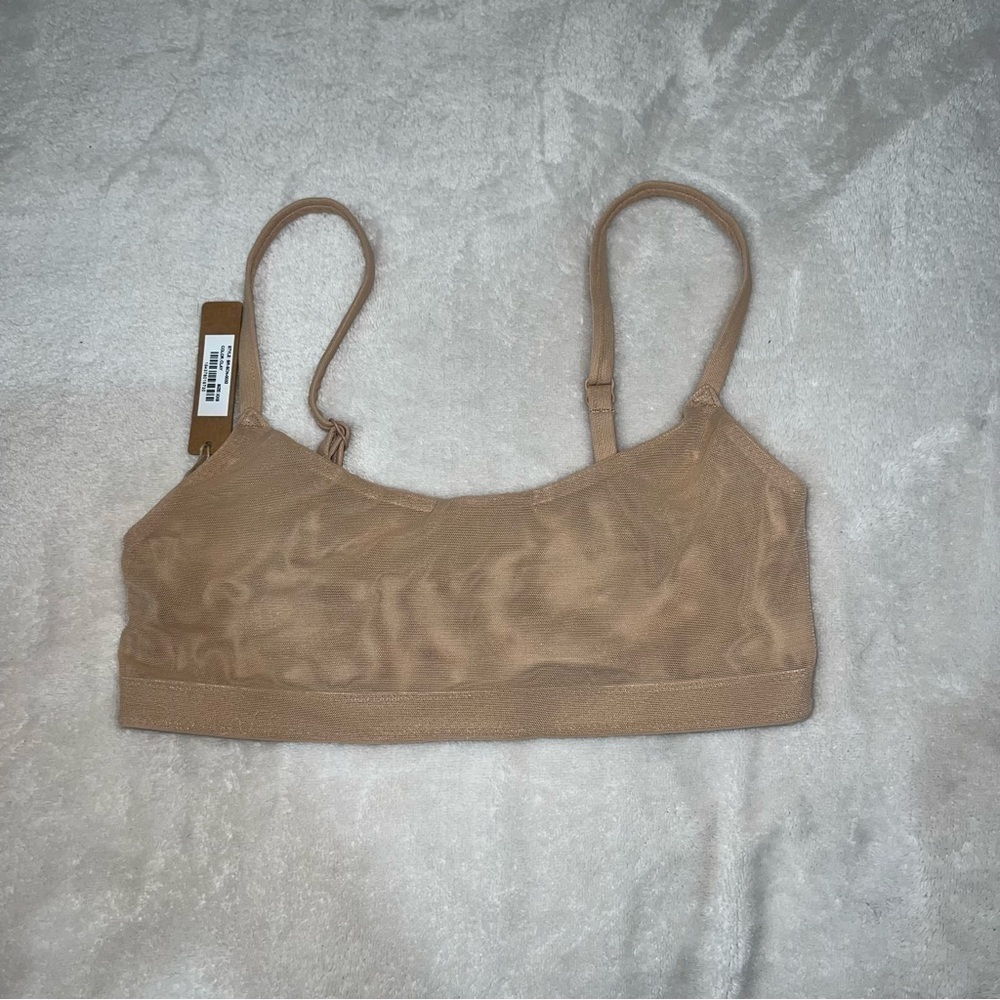 NWT SKIMS Mesh Scoop Bralette In Clay Size XXS - Picture 4 of 4